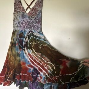 Hand-Dyed Multicolor Lace-Trimmed Dress